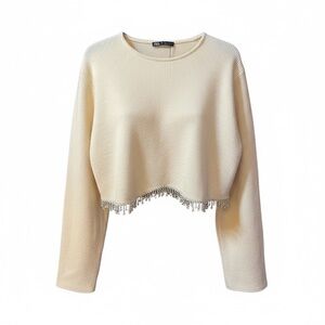Zara Beaded Hem Cropped Sweater